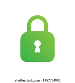 Green locked padlock for security, privacy, safety purpose. Secured concept vector icon.