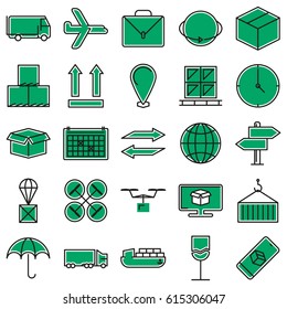 Green Logistic and Delivery Vector Icons Set