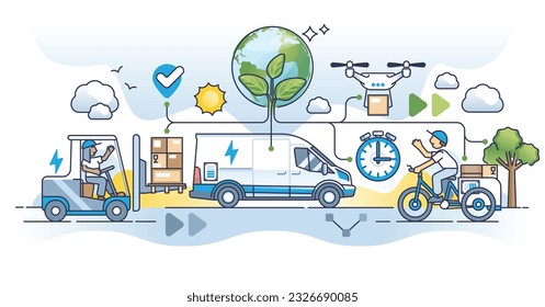 Green logistics and sustainable power usage for transport outline concept. Transportation and delivery with nature friendly and environmental fuel for fast and effective service vector illustration.