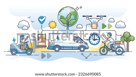 Green logistics and sustainable power usage for transport outline concept. Transportation and delivery with nature friendly and environmental fuel for fast and effective service vector illustration.