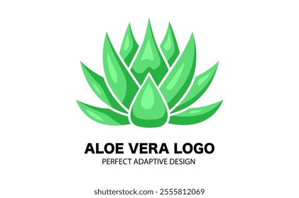 The Green Logo Aloe Vera in a Vector Icon, Flat Design for Cosmetics, Branding