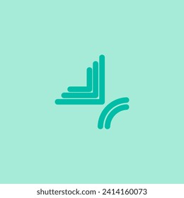 green logo with angular and curved lines