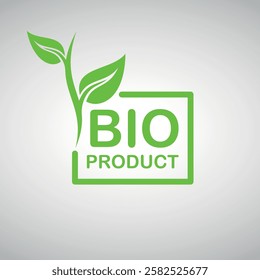 Green logo bioproduct with leaves in a frame, eco-design, illustration for organic products.