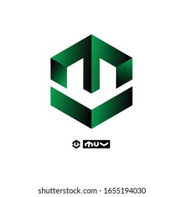 grüne Logo-Sammlung der Buchstaben M V U. Logo in Hexagon. M Monogramm. M Buchstabe V oder eine Kombination des Buchstabens M U V.