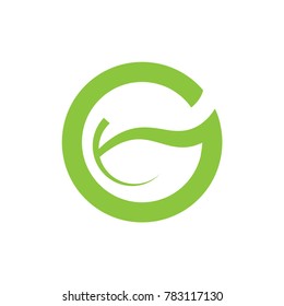 Green logo design concept letter G and leaves