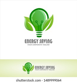 Green logo energy bulb design concept of leaves vector and lamp icon. Electricity logo used for environment and ecology system.