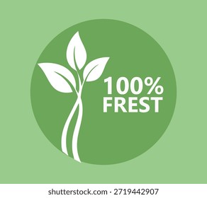 Ein grünes Logo mit einer stilisierten Pflanze mit Blättern und dem Text 100% FREST, die ein Gefühl von Frische, Reinheit und Engagement für Qualität.