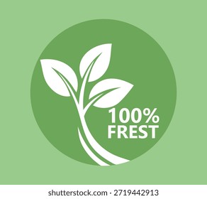A green logo featuring a stylized plant with leaves and the text 100% FREST, symbolizing freshness, sustainability, and eco-friendliness.