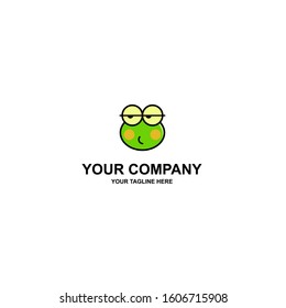 Green logo frog head with big eyes. For branding, identify the company or business. Vector cartoon illustration