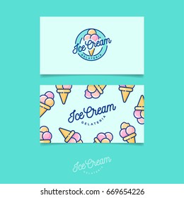 Green Logo Ice Cream. Italian Ice Cream Emblem. Logo And Pattern. Identity. Business Card.