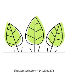 Green logo or icon with leaf. Concept of eco style, vegan food, bio organic products, save the eatrh, planet. Vector illustration with thin lines isolated on white background.