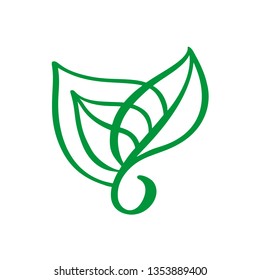 Green Logo leaf of tea. Ecology nature element vector icon organic cosmetics. Eco vegan bio calligraphy hand drawn illustration.