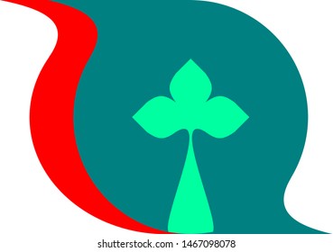 Green logo, green leaves on blue background and red shade,  nature symbol represents passion and balance. 
