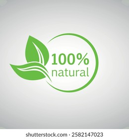 Green logo with leaves and the words “100% natural” on a light background.