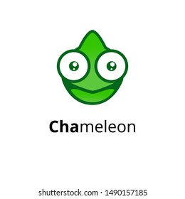 Green logo lizard head with big eyes. For branding, company or business identification. Vector cartoon illustration.