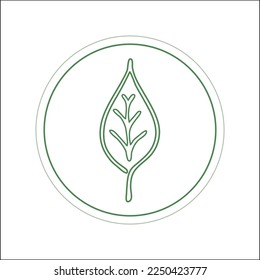 Green logo made with tree leaf. Leaf in the round frame. Vector illustration.