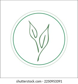 Green logo made with tree leaves. Leaf in the round frame. Vector illustration.