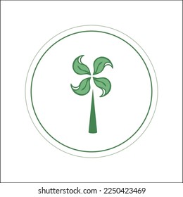 Grünes Logo aus Windmühle aus Baumblättern. Blättern Sie im runden Rahmen. Vektorgrafik.