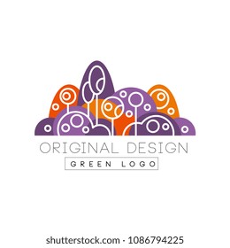 Green logo original design, forest, eco park or city garden colorful emblem in linear style vector Illustration