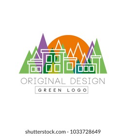 Green logo original design logo template, colorful city landscape skyline, real estate vector Illustration on a white background