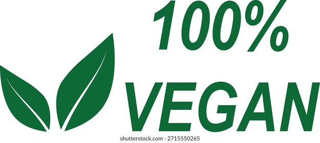 Un logo verde con dos hojas a la izquierda y el texto "100% VEGAN" a la derecha, que indica un producto o estilo de vida vegano.
