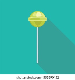 Green Lollipop flat style with long shadow isolated on green background. Sweets vector sign symbol