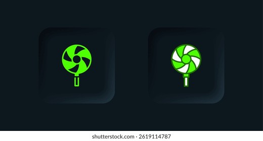 Green Lollipop icon isolated on black background. Candy sign. Food, delicious symbol. Black square button. Vector
