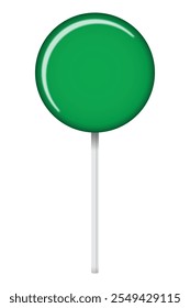 Green lollipop on stick. Lollipop sugar candy on stick. Illustration for new years day, winter holiday, dessert, new years event. Vector illustration