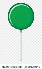 Green lollipop on stick. Lollipop sugar candy on stick. Illustration for new years day, winter holiday, dessert, new years event. Vector illustration