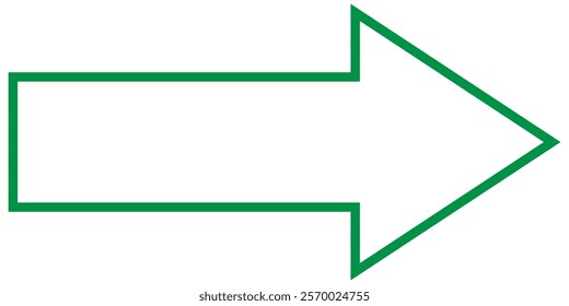 Green long arrow pointing to the right. Straight long arrow icon, right thin line, Green cursor, horizontal element, thick pointer vector long arrow icon. Bold arrow icon. Design Eps 10