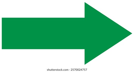 Green long arrow pointing to the right. Straight long arrow icon, right thin line, Green cursor, horizontal element, thick pointer vector long arrow icon. Bold arrow icon. Design Eps 10