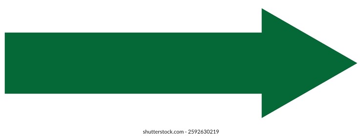 Green long arrow pointing to the right. Straight long arrow icon, right thin line, Green cursor, horizontal element, thick pointer vector long arrow icon. Bold arrow icon. Flat style icon symbol. 888