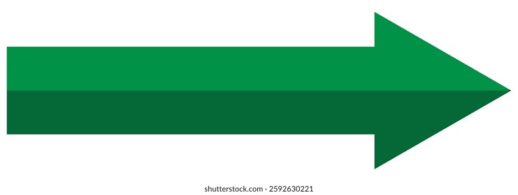 Green long arrow pointing to the right. Straight long arrow icon, right thin line, Green cursor, horizontal element, thick pointer vector long arrow icon. Bold arrow icon. Flat style icon symbol. 888