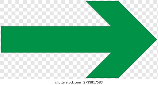 Grüner, langer Pfeil nach rechts. Gerade lange Pfeilsymbol, rechte dünne Linie, grüner Cursor, horizontales Element, dicker Zeiger, Vektor lange Pfeilsymbol. Vektorgrafik.