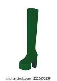 Grüner langer Stiefel. hohe Ferse. Vektorgrafik