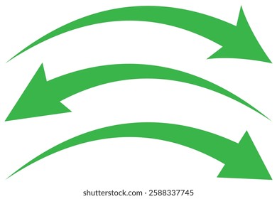 Green long curved arrow icon set isolated on white background. Curved arrow sign. vector illustration eps 888.