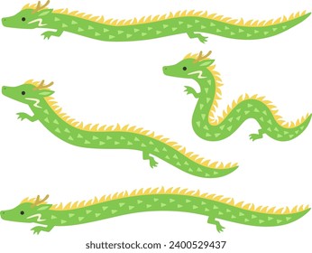 Green long dragon illustration set