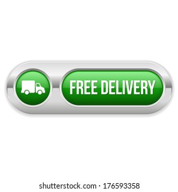 Green long free delivery button with metallic border
