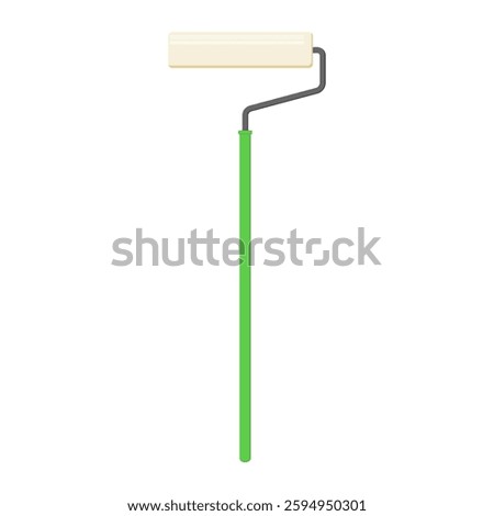 green long handle paint roller. painting equipment. handyman tools. vector illustration.