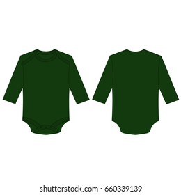 green long sleeve back and front baby romper bodysuit isolated vector