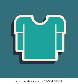 Green Long sleeve shirt icon isolated on blue background. Long shadow style. Vector Illustration
