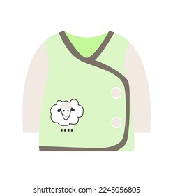 Green long sleeve vest with cute sheep for baby. Clothing for infant kids. Vector illustration isolated design