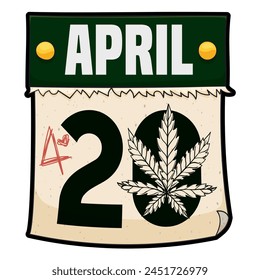 Green loose-leaf calendar with the date March 20 and drawing of cannabis leaf to celebrate 4 20.