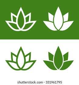 Green Lotus Plant Icon Set Logo. Vector