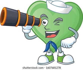 Green love cartoon happy Sailor style with binocular