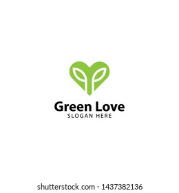 Green Love Logo Design Vector