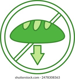 Green Low Carb Icon. Vector Icon. Loaf of Bread with Down Arrow. Vegetarian food. Product Label