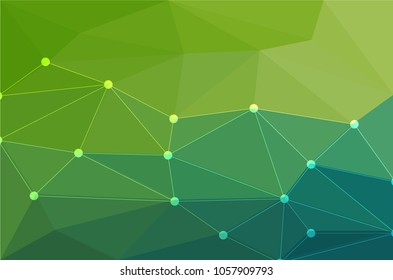 Green low poly background, from geometric figures, triangles, lines and circles. Vector abstract technological, geometric, background.
