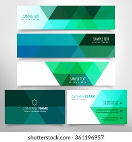 green low poly business stationary set