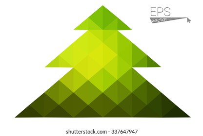 Green low polygon style christmas tree vector illustration consisting of triangles . Abstract triangular polygonal origami or crystal design of New Years celebration. Isolated on white background.